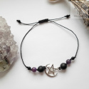 Bransoletka Moon Pentagram onyks ametyst makrama
