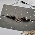 Bransoletka Moon Pentagram onyks kamień słoneczny makrama