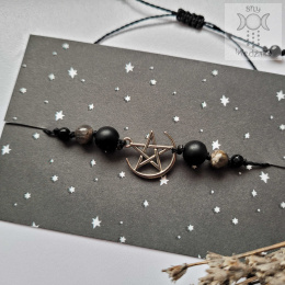 Bransoletka Moon Pentagram onyks kamień słoneczny makrama
