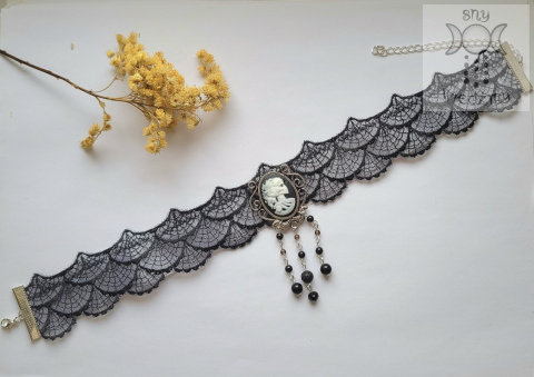 Choker Kolia Spider Web Cameo Onyks obsydian lawa wulkaniczna kwarc dymny Choker Kolia Spider Web Cameo Onyks obsydian lawa wulkaniczna kwarc dymny