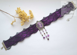 Choker Kolia Spider Web Cameo ametyst hematyt jadeit Halloween