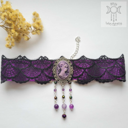 Choker Kolia Spider Web Cameo ametyst hematyt jadeit Halloween