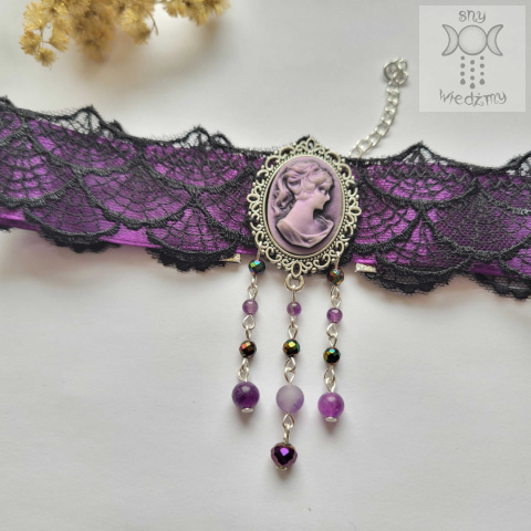 Choker Kolia Spider Web Cameo ametyst hematyt jadeit Halloween Choker Kolia Spider Web Cameo ametyst hematyt jadeit Halloween
