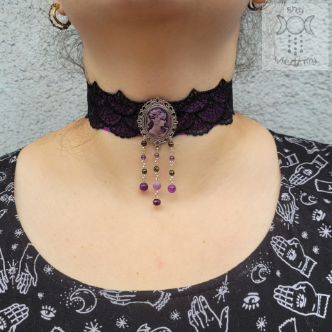Choker Kolia Spider Web Cameo ametyst hematyt jadeit Halloween Choker Kolia Spider Web Cameo ametyst hematyt jadeit Halloween