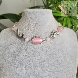 Choker Naszyjnik Fantasy Moon agat kwarc różowy księżyc