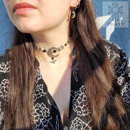 Choker naszyjnik kolia Moth Moon ćma księżyc onyks