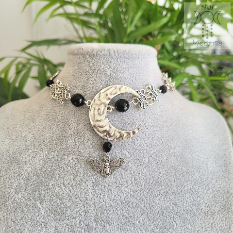 Choker naszyjnik kolia Moth Moon ćma księżyc onyks Choker naszyjnik kolia Moth Moon ćma księżyc onyks