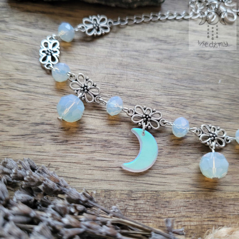 Filigranowy choker kryształowy opalit księżyce moon Filigranowy choker kryształowy opalit księżyce moon