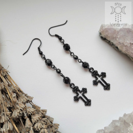 Kolczyki Black cross kryształki goth gothic