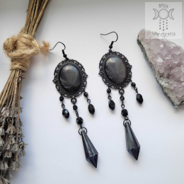 Kolczyki Crystal Black kamea gotyckie victorian cameo