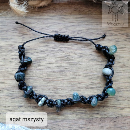 Makramowa bransoletka 10 kamieni agat mszysty amulet witch makrama