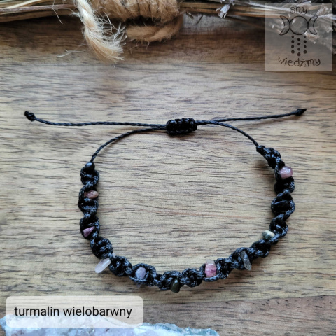 Makramowa bransoletka 10 kamieni turmalin wielobarwny amulet witch makrama Makramowa bransoletka 10 kamieni turmalin wielobarwny amulet witch makrama
