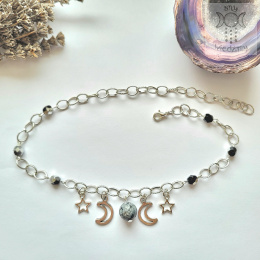 Moon Chain choker obsydian śnieżny naszyjnik triple moon