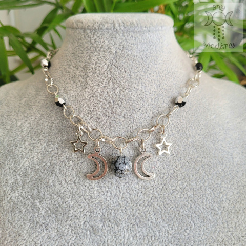 Moon Chain choker obsydian śnieżny naszyjnik triple moon Moon Chain choker obsydian śnieżny naszyjnik triple moon