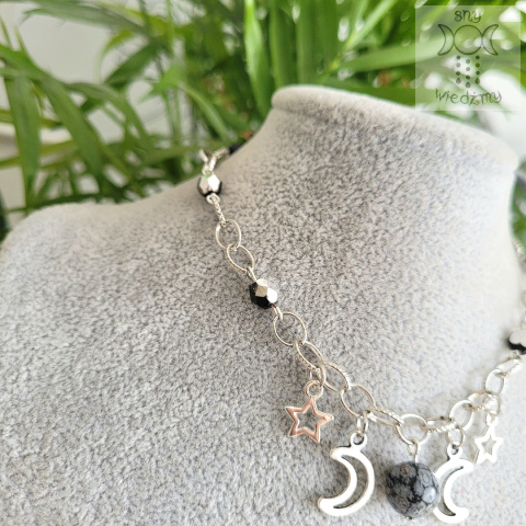 Moon Chain choker obsydian śnieżny naszyjnik triple moon Moon Chain choker obsydian śnieżny naszyjnik triple moon