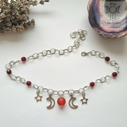 Moon Chain choker jadeit wiśniowy naszyjnik triple moon