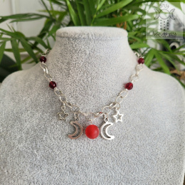 Moon Chain choker jadeit wiśniowy naszyjnik triple moon