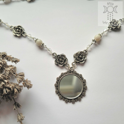 Naszyjnik Rose Mirror kamień księżycowy Lustro lusterko zwierciadło Naszyjnik Rose Mirror kamień księżycowy Lustro lusterko zwierciadło