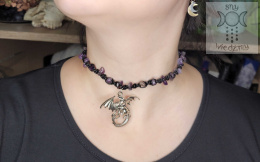 Makramowy choker ametyst smok dragon