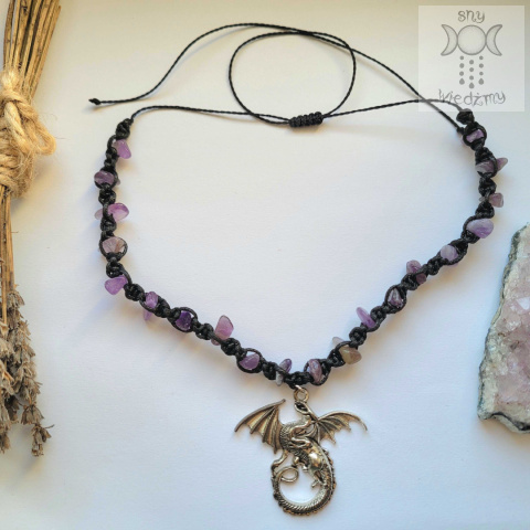 Makramowy choker ametyst smok dragon Makramowy choker ametyst smok dragon