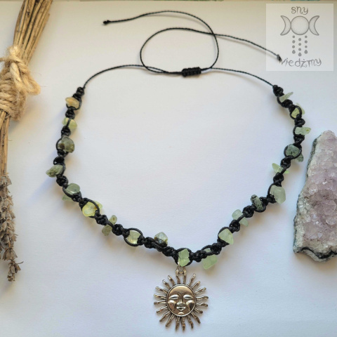 Makramowy choker prehnit słońce sun Makramowy choker prehnit słońce sun