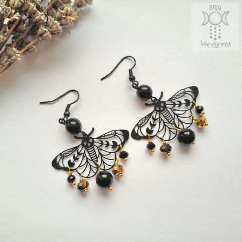 Kolczyki Filigranowa Ćma moth onyks Kolczyki Filigranowa Ćma moth onyks