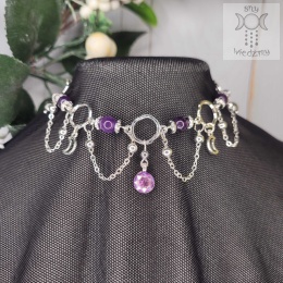 Choker Lumina ametyst hematyt księżyc moon