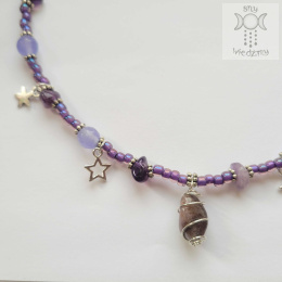 Choker Mini Wrapped ametyst jadeit koraliki gwiazdy