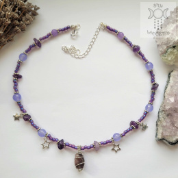 Choker Mini Wrapped ametyst jadeit koraliki gwiazdy
