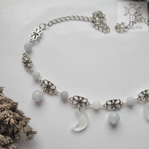 Filigranowy choker błękitny jadeit księżyce moon Filigranowy choker błękitny jadeit księżyce moon