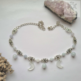 Filigranowy choker błękitny jadeit księżyce moon