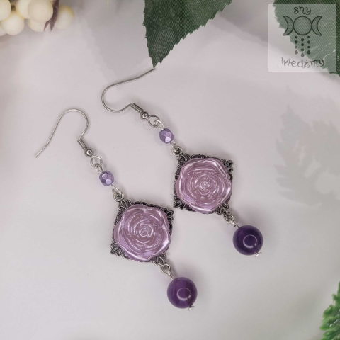 Kolczyki Pastel Roses Violet alternative witchy ametyst