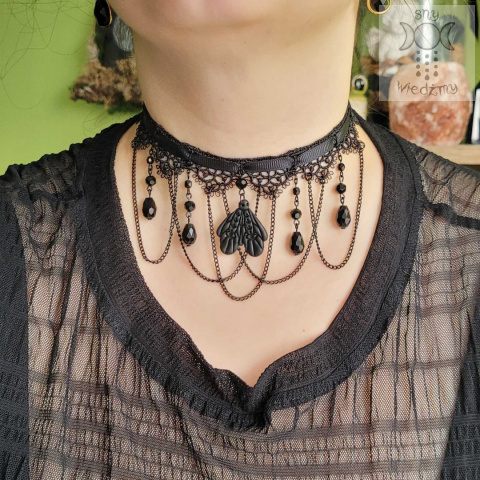 Kolia Dark Moth choker koronka Ćma kryształki goth gothic Kolia Dark Moth choker koronka Ćma kryształki goth gothic