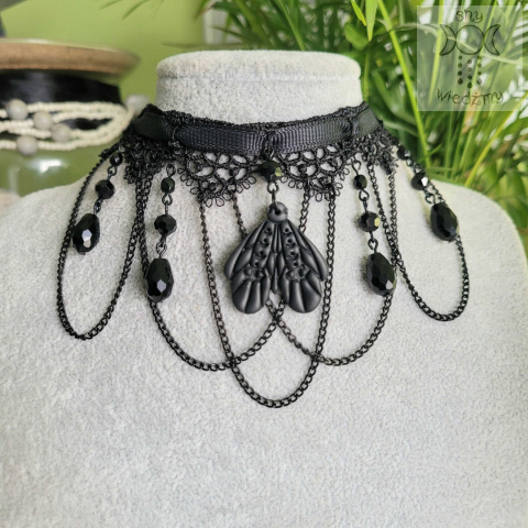Kolia Dark Moth choker koronka Ćma kryształki goth gothic Kolia Dark Moth choker koronka Ćma kryształki goth gothic