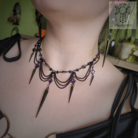 Kolia Naszyjnik Moira fiolet kolce spike gwiazdy Black chain Kolia Naszyjnik Moira fiolet kolce spike gwiazdy Black chain