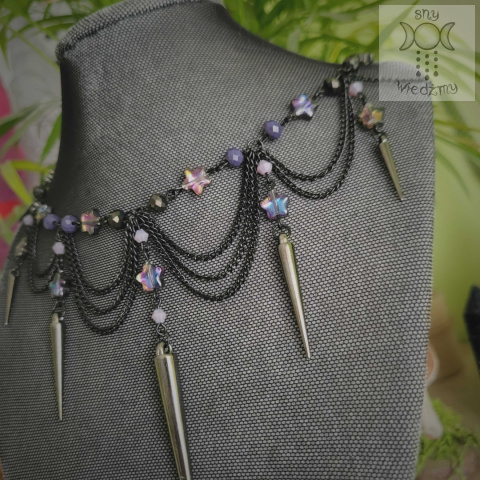 Kolia Naszyjnik Moira fiolet kolce spike gwiazdy Black chain Kolia Naszyjnik Moira fiolet kolce spike gwiazdy Black chain
