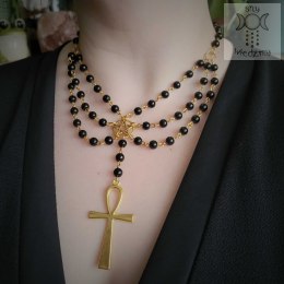 Kolia naszyjnik Ankh Cross czarne koraliki