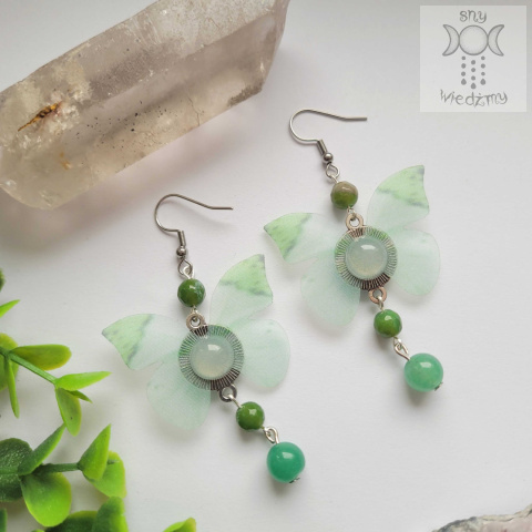 Kolczyki Motylki zielone Fairy alternative witchy awenturyn agat Kolczyki Motylki zielone Fairy alternative witchy awenturyn agat