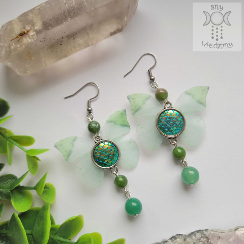 Kolczyki Motylki zielone Fairy alternative witchy awenturyn agat Kolczyki Motylki zielone Fairy alternative witchy awenturyn agat