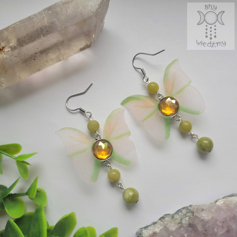 Kolczyki Motylki zielony & pomarańczowy Fairy alternative witchy jadeit Kolczyki Motylki zielony & pomarańczowy Fairy alternative witchy jadeit