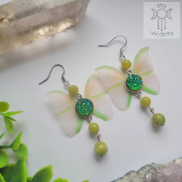 Kolczyki Motylki zielony & pomarańczowy Fairy alternative witchy jadeit