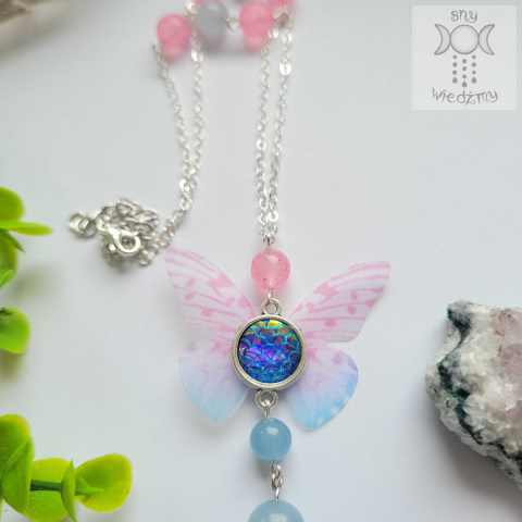 Naszyjnik Motylek błękit & róż Fairy alternative witchy jadeit Naszyjnik Motylek błękit & róż Fairy alternative witchy jadeit
