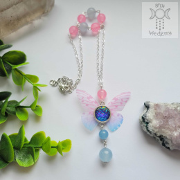 Naszyjnik Motylek błękit & róż Fairy alternative witchy jadeit
