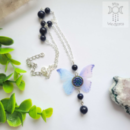Naszyjnik Motylek niebieski & granat Fairy alternative witchy noc kairu
