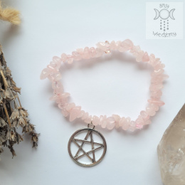 Bransoletka Elastyczna Witchy Crystals kwarc różowy pentagram pentakl