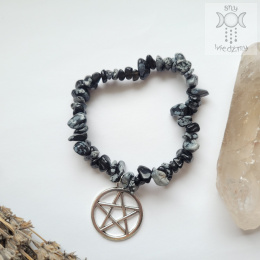 Bransoletka Elastyczna Witchy Crystals obsydian śnieżny pentagram pentakl