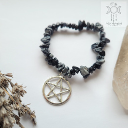 Bransoletka Elastyczna Witchy Crystals obsydian śnieżny pentagram pentakl