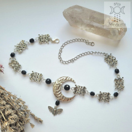 Choker naszyjnik kolia Moth Moon ćma księżyc onyks