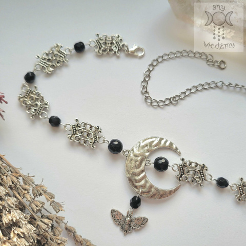 Choker naszyjnik kolia Moth Moon ćma księżyc onyks Choker naszyjnik kolia Moth Moon ćma księżyc onyks