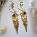 Kolczyki Gold Fern ametyst księżyc moon stal